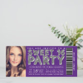 Purple Silver Sweet 16 Ticket Invitation (Debout devant)