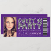 Purple Silver Sweet 16 Ticket Invitation (Devant / Derrière)