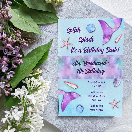 Purple Sirène Anniversaire Fête Invitation