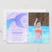 Purple Sirène Anniversaire Invitation avec photo (Devant)