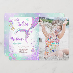 Purple Sirène Anniversaire Photo Invitation