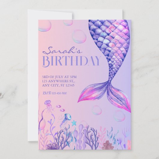 Purple Sirène Invitation Anniversaire (Devant)