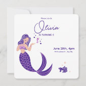 Purple Sirène Minimale Invitation Anniversaire (Devant)