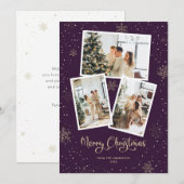 Purple Snowflake Photo Joyeux Noël Carte (Devant / Derrière)