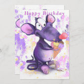 Purple Souris Mange Glace Crème Drôle Cartes d'Ann (Devant / Derrière)