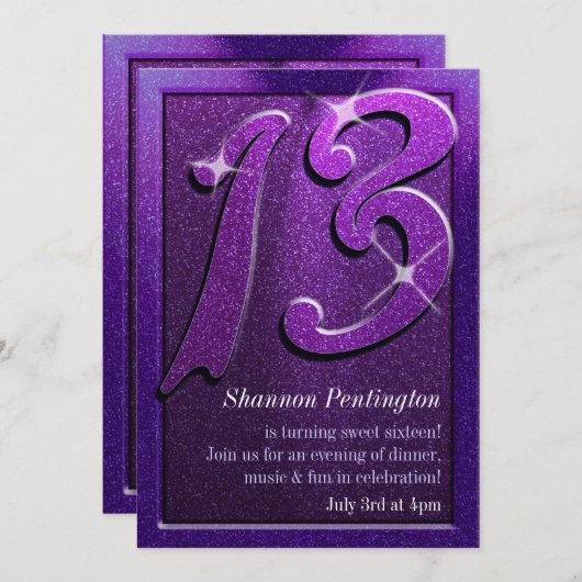 Purple Sparkle 13e anniversaire Invitations (Devant / Derrière)
