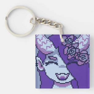 Purple spooky girl smile pixelart, Pixel Art Sleutelhanger