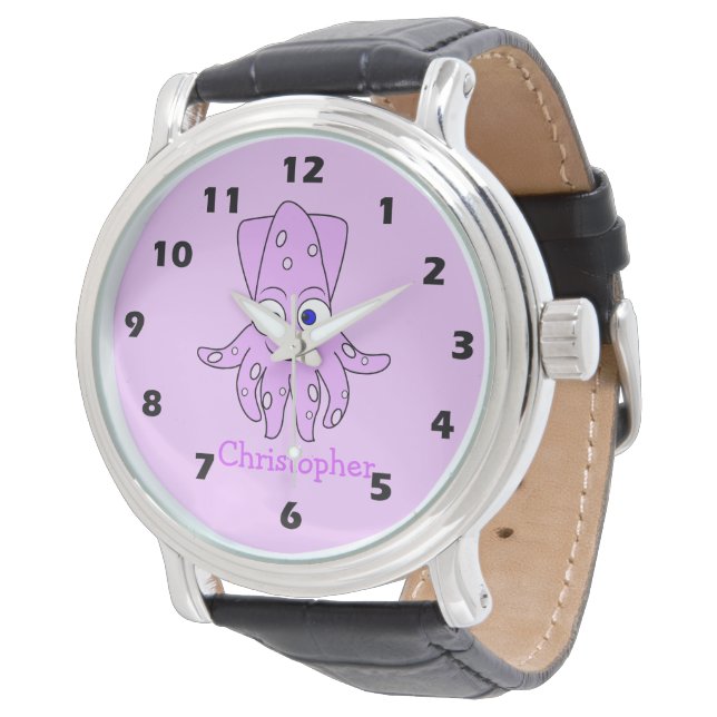 Purple Squid Design Horloge (Gekanteld)