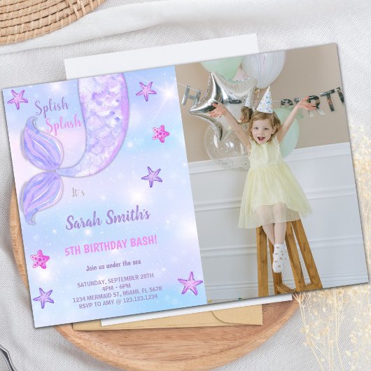 Purple Star Mermaid Invitations d'anniversaire