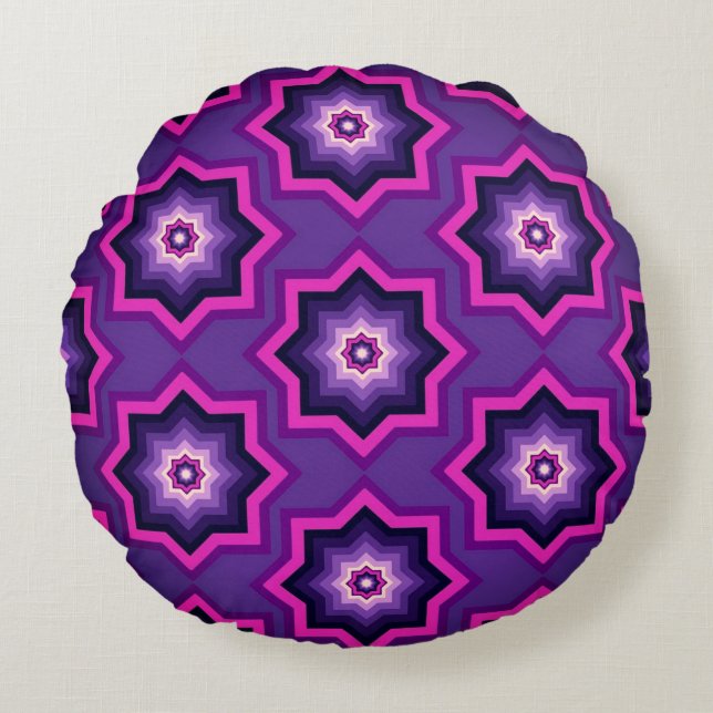 Purple Star Round Throw Pillow Rond Kussen (Voorkant)