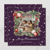 Purple Starry Wreath Photo Joyeuse carte de Noël (Devant / Derrière)