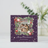 Purple Starry Wreath Photo Joyeuse carte de Noël (Debout devant)