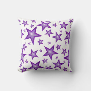 Purple Stars imprimé lancer oreiller carré blanc