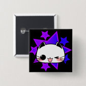 Purple stars. White cat. Vierkante Button 5,1 Cm (Voorkant /achterkant)