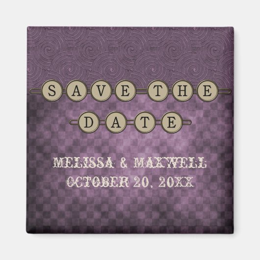 Purple Steampunk Keys Save the Date Magnet (Devant)