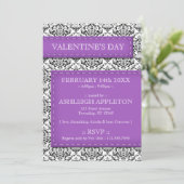 Purple Stitched Damask Valentine's Day Invitations (Debout devant)