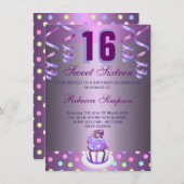 Purple Streamers & Cake Sweet 16 Invitation d'anni (Devant / Derrière)
