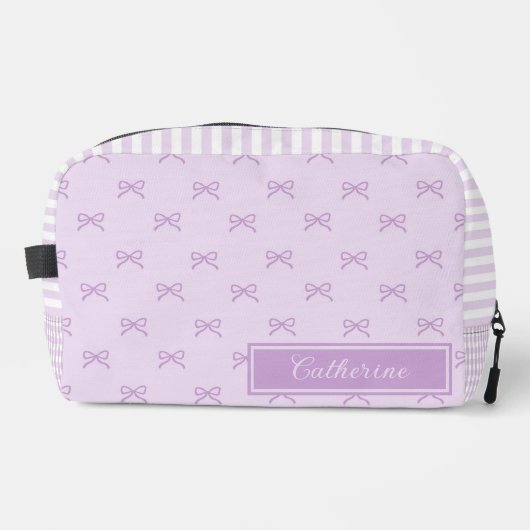 Purple Stripe Bow Pattern Coquette Cosmetic Toilettasje (Voorkant)