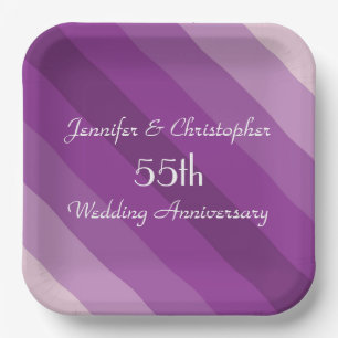Purple Striped Plates, 55th Wedding Anniversary Papieren Bordje