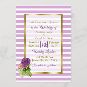 Purple StripePetunias et Gold Wedding Invitations