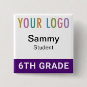 Purple Student Name Badge Button with School Logo (Voorkant)