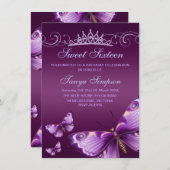 Purple Sweet16 Papillon et Invitation d'anniversai (Devant / Derrière)