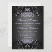 Purple Sweet16 Tiara Damask Invitation d'anniversa (Dos)