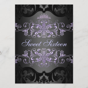 Purple Sweet16 Tiara Damask Invitation d'anniversa