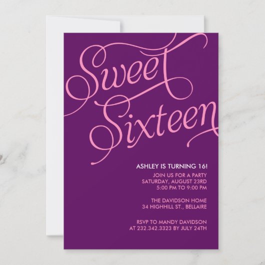 Purple Sweet 16 Invitations (Devant)