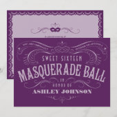 Purple Sweet 16 Invitations Masquerade Ball (Devant / Derrière)