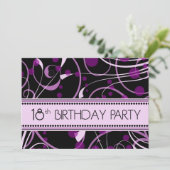 Purple Swirl 18th Birthday Party Invitation Cards (Debout devant)