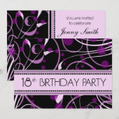 Purple Swirl 18th Birthday Party Invitation Cards (Devant / Derrière)