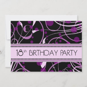 Purple Swirl 18th Birthday Party Invitation Cards Kaart