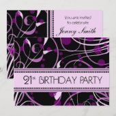 Purple Swirl 21e anniversaire Cartes d'invitation (Devant / Derrière)