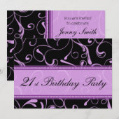Purple Swirl 21e anniversaire Cartes d'invitation (Devant / Derrière)