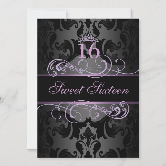 Purple Swirl Damask Sweet16 Invitation d'anniversa (Devant)