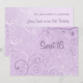 Purple Swirls 16e anniversaire Cartes d'invitation (Devant / Derrière)