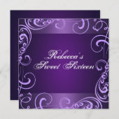 Purple Swirls Sweet 16 Anniversaire Invitation (Devant / Derrière)