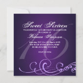 Purple Swirls Sweet 16 Anniversaire Invitation (Dos)