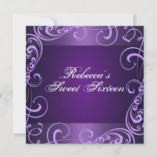 Purple Swirls Sweet 16 Anniversaire Invitation