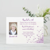 Purple Swirls Sweet 16 Anniversaire Invitation (Debout devant)