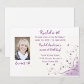 Purple Swirls Sweet 16 Anniversaire Invitation (Devant / Derrière)