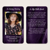 Purple Sympathy Funeral Photo Memorial Prayer Card (Devant & derrière)