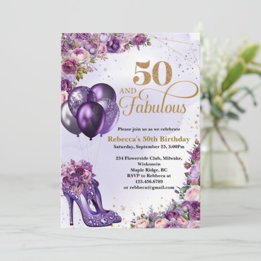 Purple talons hauts 50e anniversaire Invitation (Debout devant)