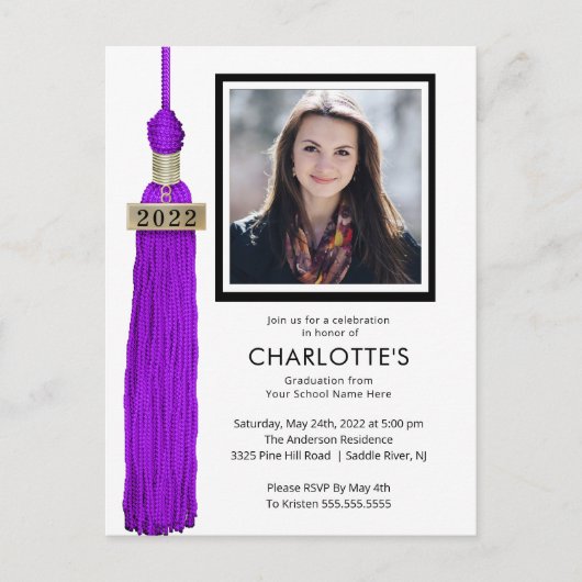 Purple Tassel Photo Graduation Invitation (Devant)