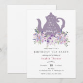 Purple Tea Party Anniversaire Invitation (Devant / Derrière)
