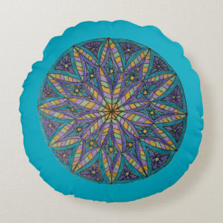 Purple/Teal Starburst Mandala Round Throw Pillow Rond Kussen