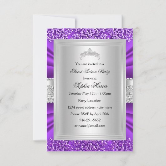Purple Tiara & Damask Sweet sixteen Invitation (Dos)