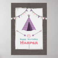 Purple Tipi Camping Poster d'anniversaire