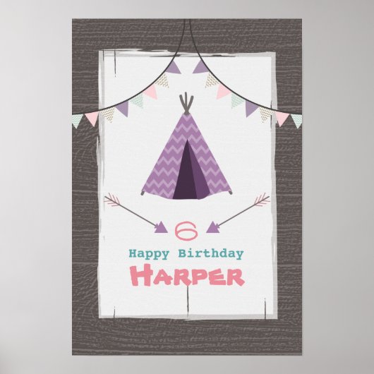 Purple Tipi Camping Poster d'anniversaire (Devant)